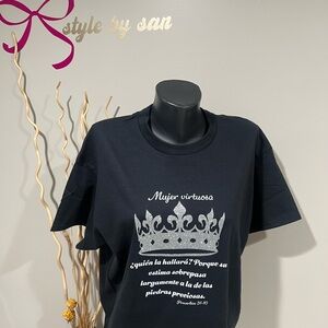 Black Tee with Silver Crown and Text